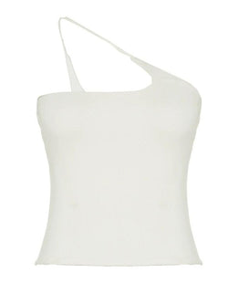 One-Shoulder Solid Color Backless Tank Top - AnotherChill