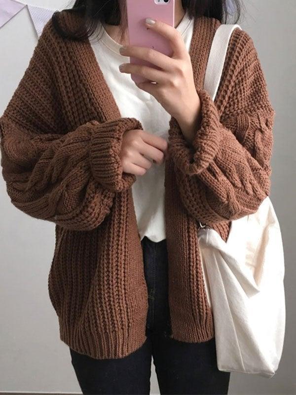 Open Front Cable Knit Cardigan - AnotherChill