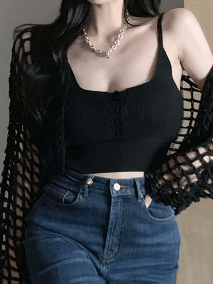 Open Front Hollow Out Crochet Knit Crop Top - AnotherChill