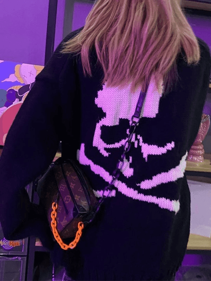 Oversized Distressed Skull Sweater - AnotherChill