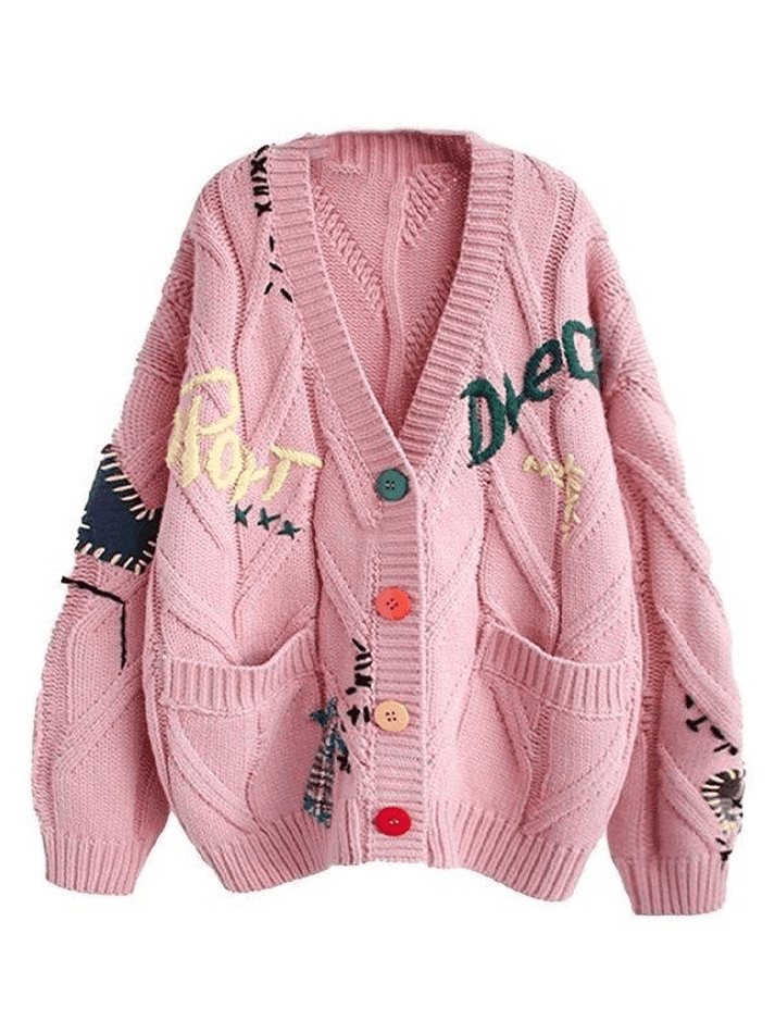 Oversized Embroidery Knit Cardigan - AnotherChill