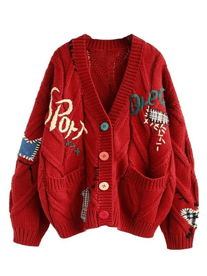 Oversized Embroidery Knit Cardigan - AnotherChill