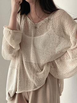 Oversized Long Sleeve Crochet Knit Top - AnotherChill