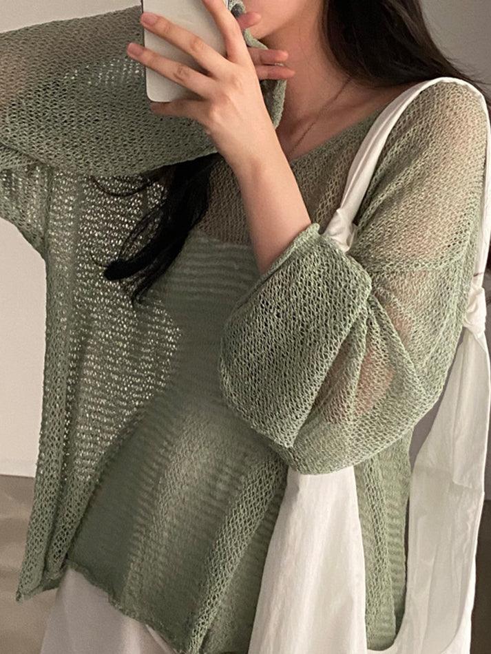 Oversized Long Sleeve Crochet Knit Top - AnotherChill