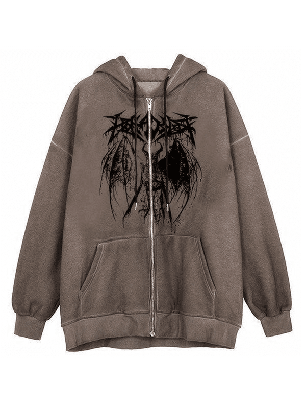 Oversized Skeleton Print Zipper Hoodie - AnotherChill