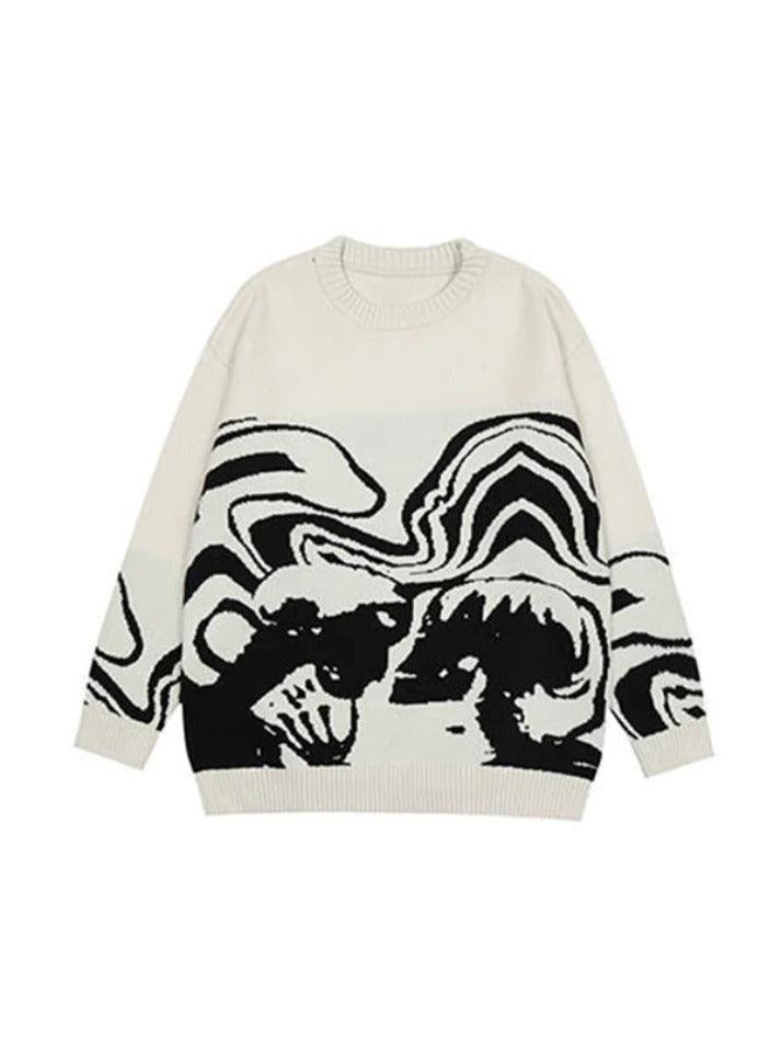 Oversized Skull Jacquard Pullover Sweater - AnotherChill