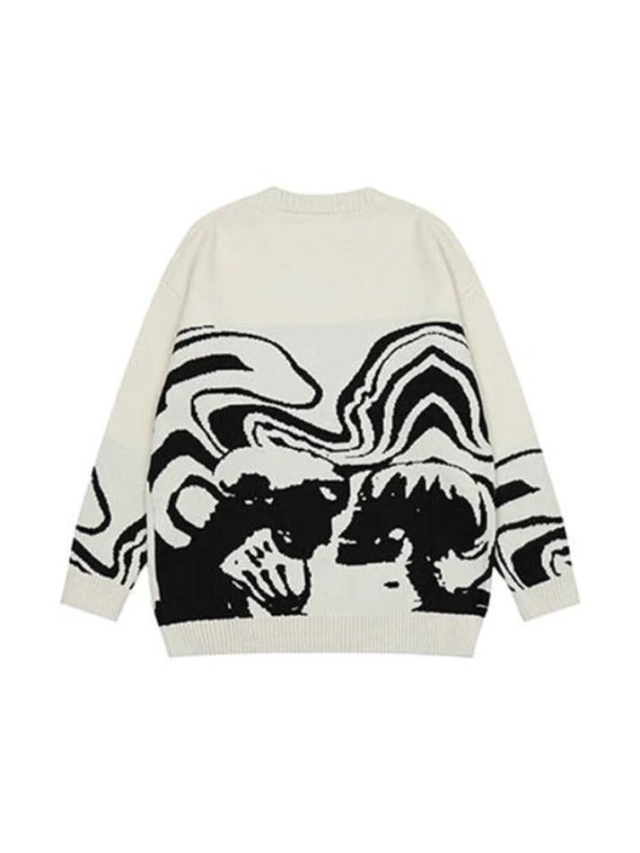 Oversized Skull Jacquard Pullover Sweater - AnotherChill