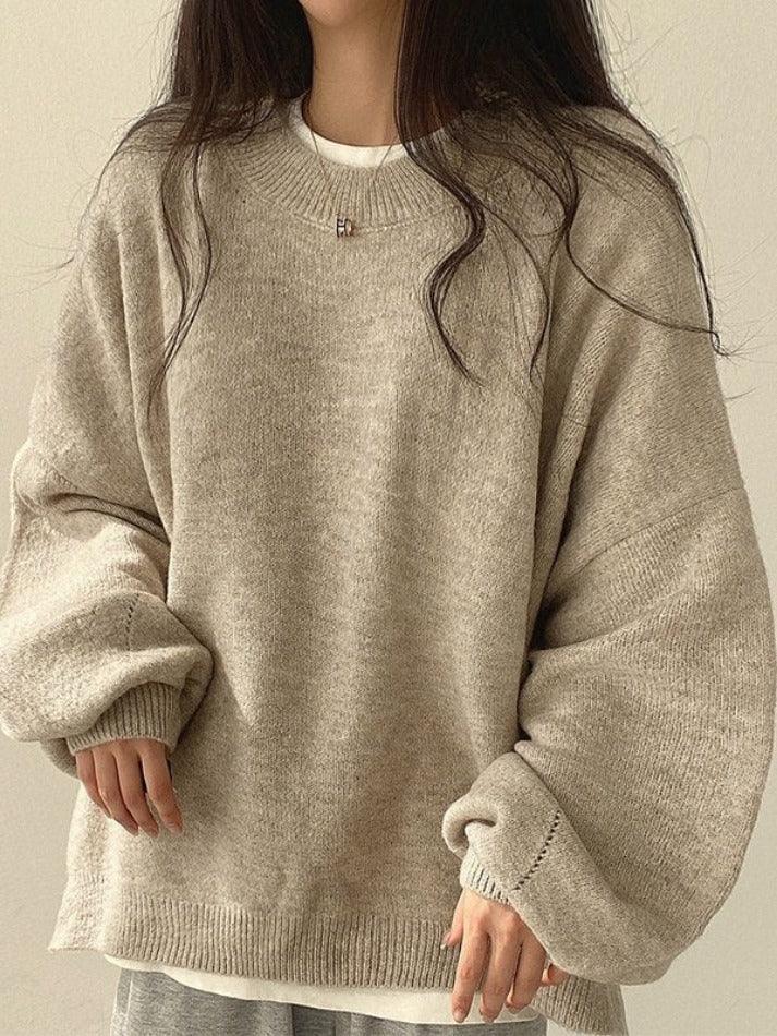 Oversized Split Hem Pullover Sweater - AnotherChill