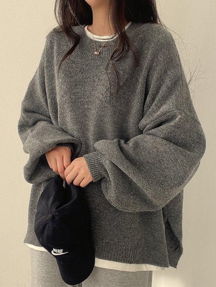 Oversized Split Hem Pullover Sweater - AnotherChill