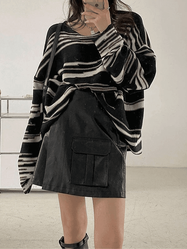 Oversized Stripe Jumper Knit Sweater - AnotherChill