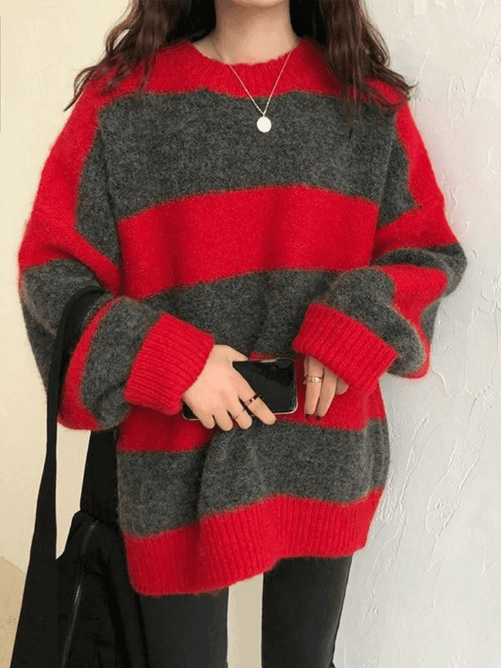 Oversized Stripe Pullover Sweater - AnotherChill