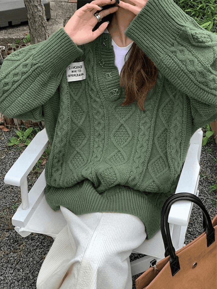 Oversized V Neck Cable Knit Sweater - AnotherChill