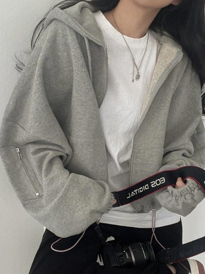 Oversized Zip Up Gray Hoodie - AnotherChill