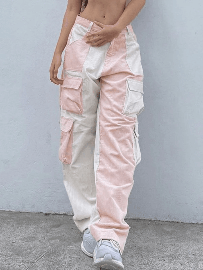 Patchwork Corduroy Cargo Pants - AnotherChill