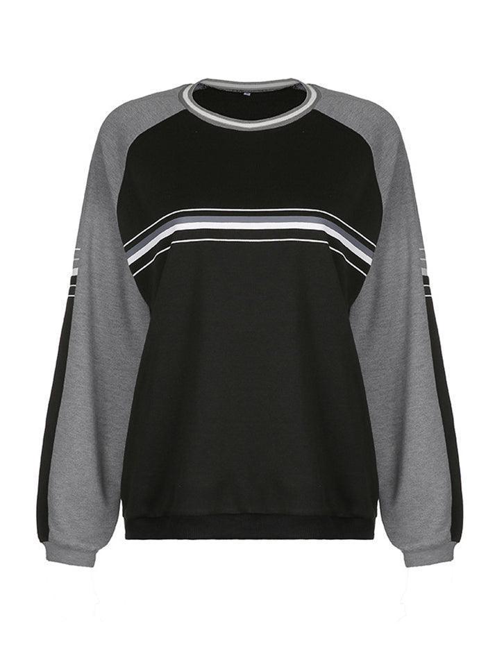 Patchwork Striped Crew Sweatshirt - AnotherChill