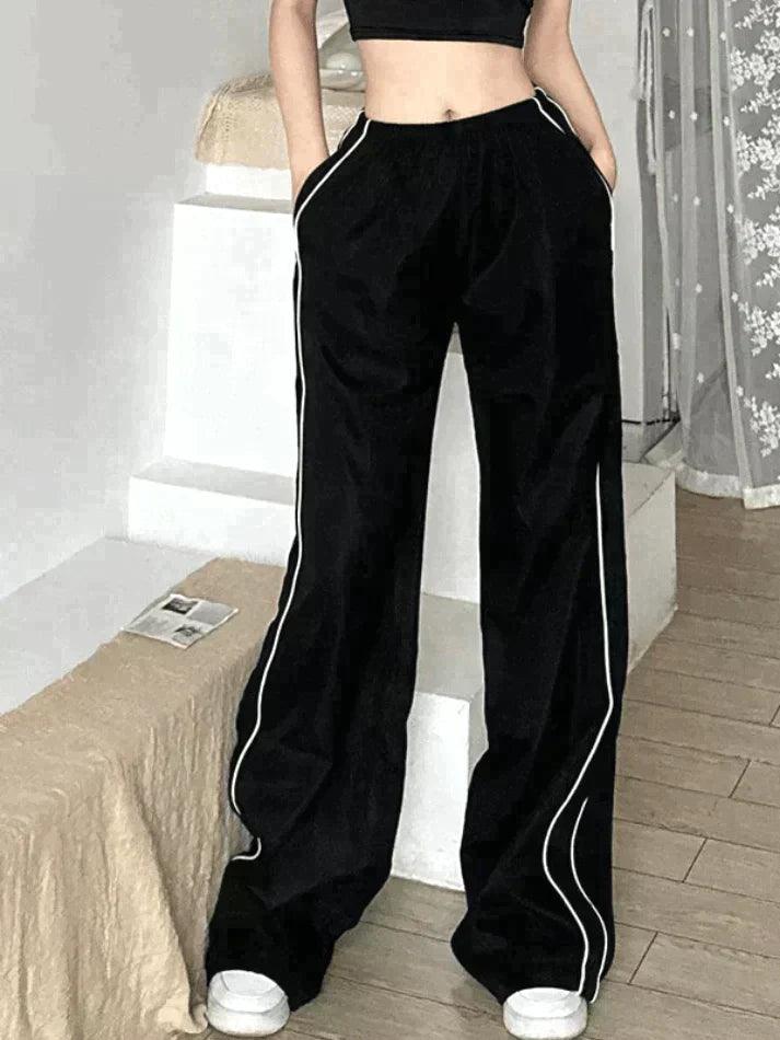 Piping Detail Black Baggy Sweatpants - AnotherChill