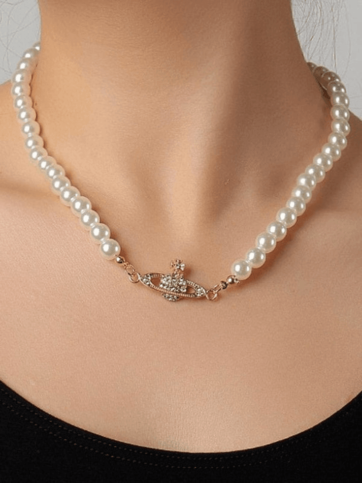 Planet Detail Faux Pearl Necklace - AnotherChill