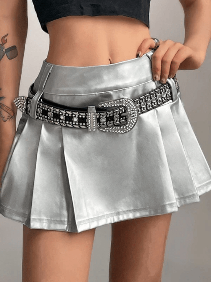 Pleated Pu Leather Mini Skirt - AnotherChill