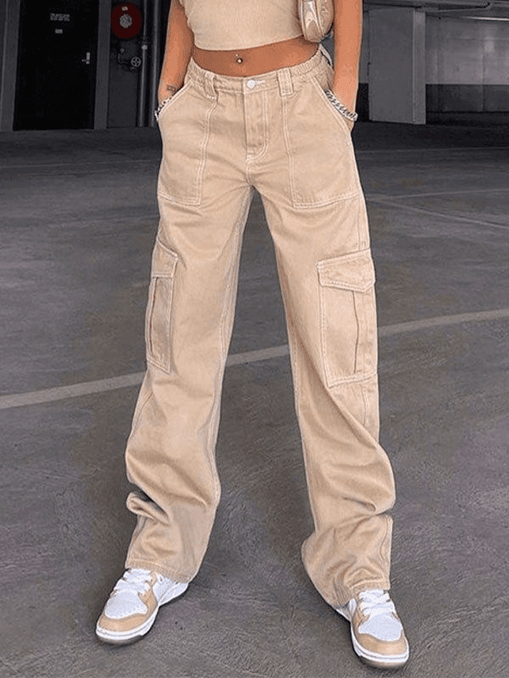 Pocket Detail Straight Cargo Jeans AnotherChill