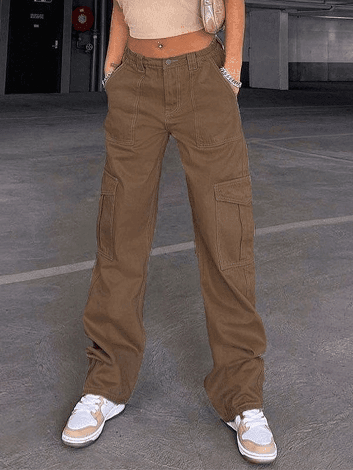 Pocket Detail Straight Cargo Jeans - AnotherChill