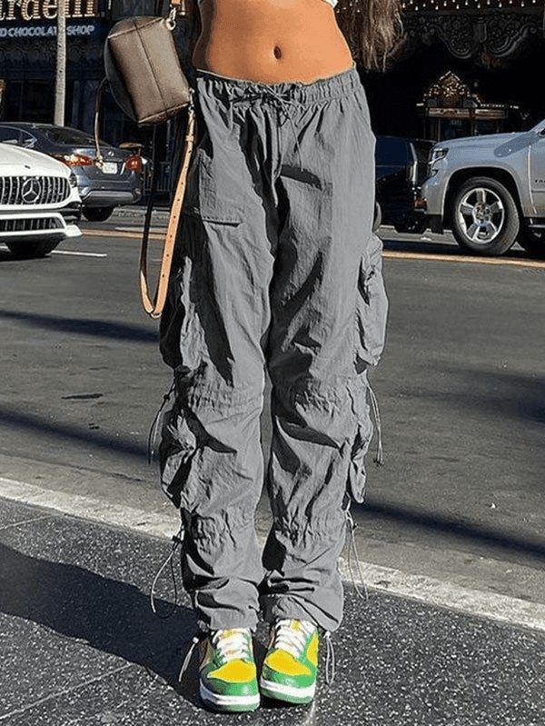 Pocket Patched Drawstring Cargo Pants - AnotherChill