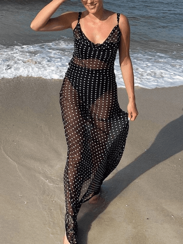 Polka Dot Sheer Mesh Maxi Dress - AnotherChill