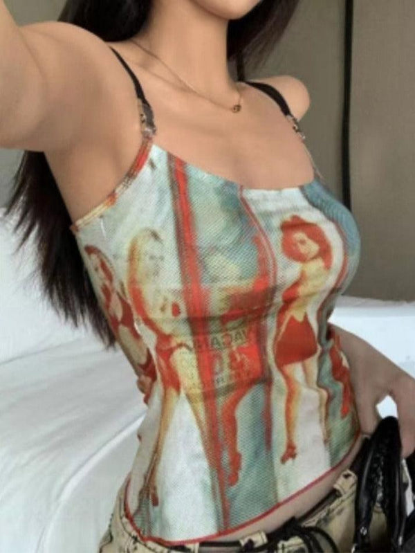 Portrait Print Slim Cami Top - AnotherChill