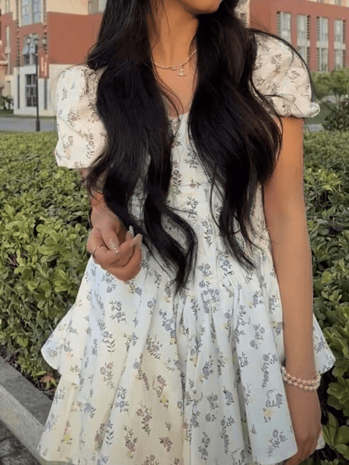 Puff Sleeve Floral Corset Mini Dress - AnotherChill