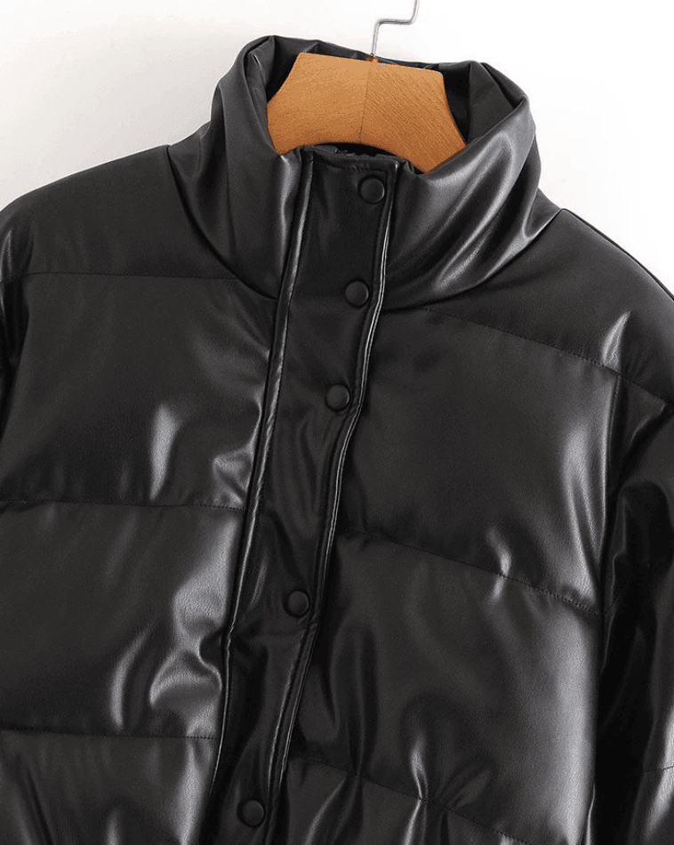 Puffer Jacket Pu Leather Puffer Jacket - AnotherChill