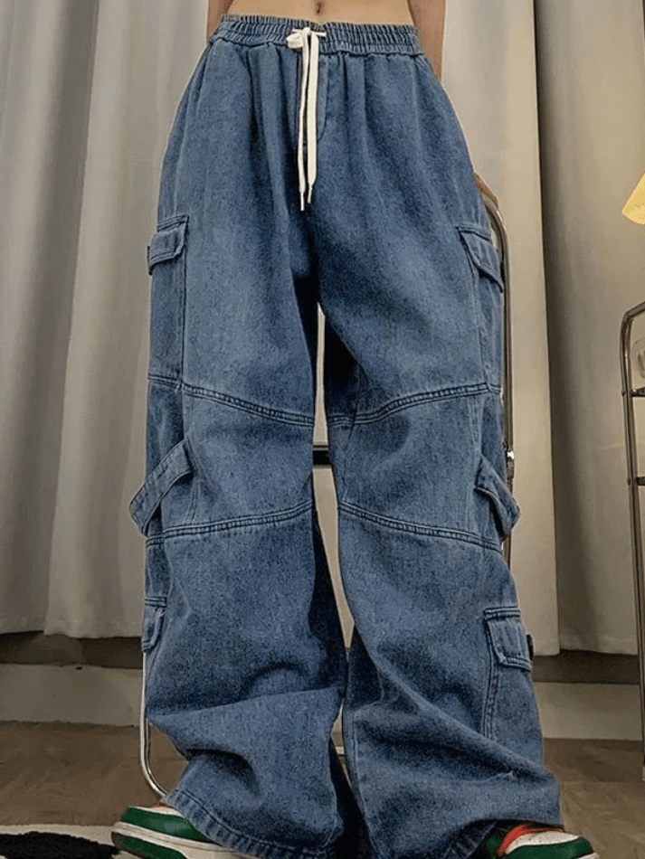 Punk Blue Wash Baggy Cargo Jeans - AnotherChill