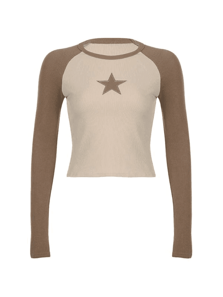 Raglan Sleeve Star Patch Knit Crop Top - AnotherChill