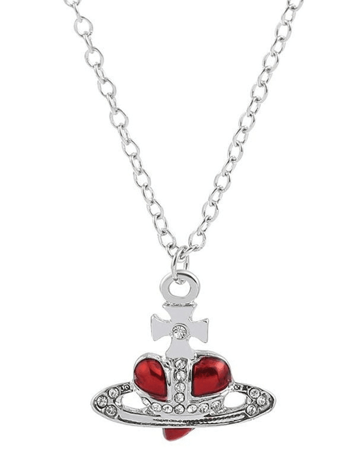 Rhinestone Cross Heart Pendant Necklace - AnotherChill