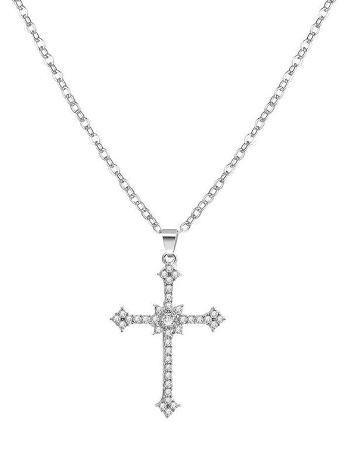 Rhinestone Cross Pendant Necklace - AnotherChill