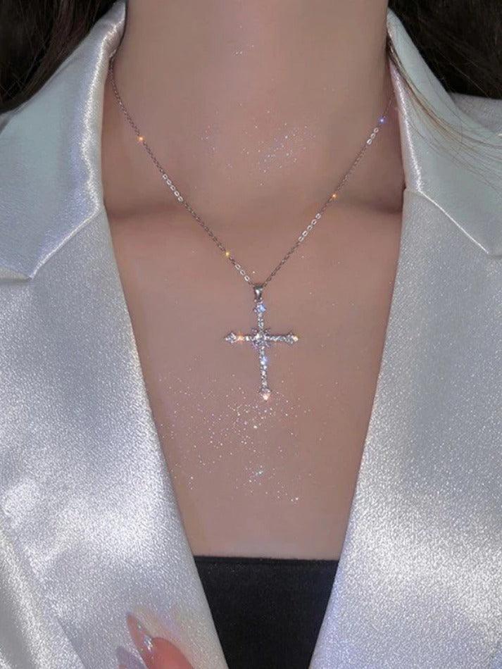 Rhinestone Cross Pendant Necklace - AnotherChill