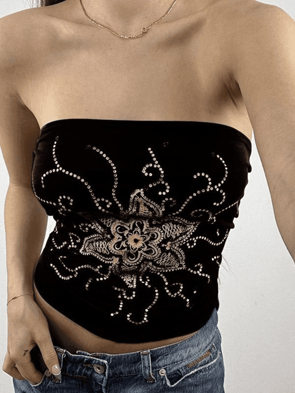 Rhinestone Floral Bandeau Top - AnotherChill