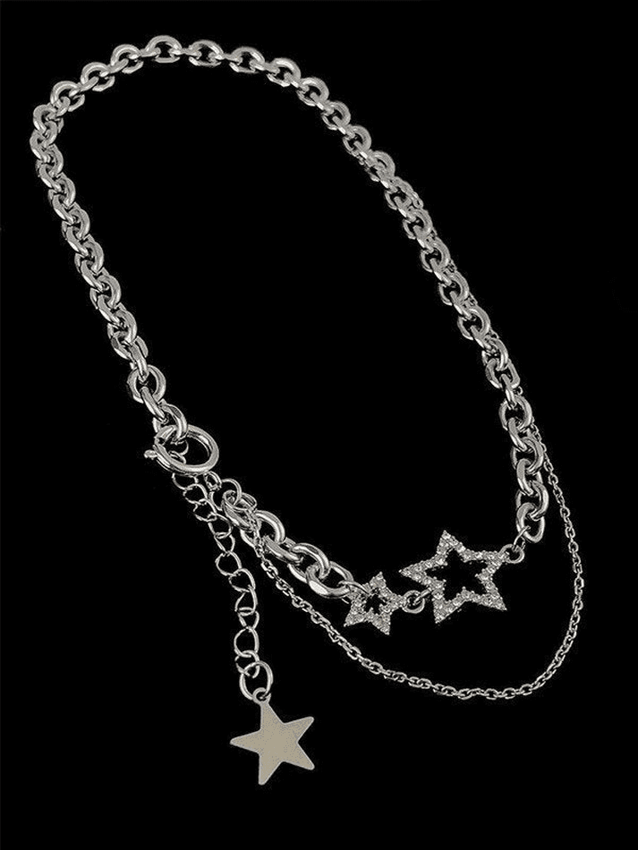 Rhinestone Star Decor Layered Chain Necklace - AnotherChill