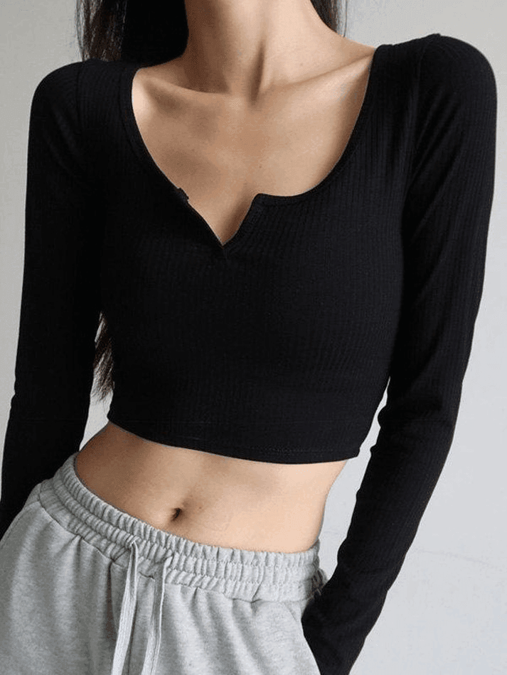 Rib Knit Long Sleeve Crop Top - AnotherChill