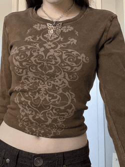 Rib Long Sleeve Printed Crop Top - AnotherChill