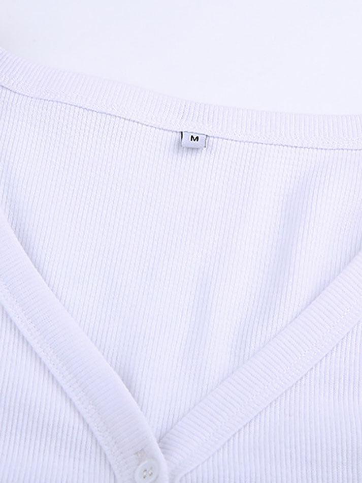 Ribbed Long Sleeve Button Crop Top - AnotherChill