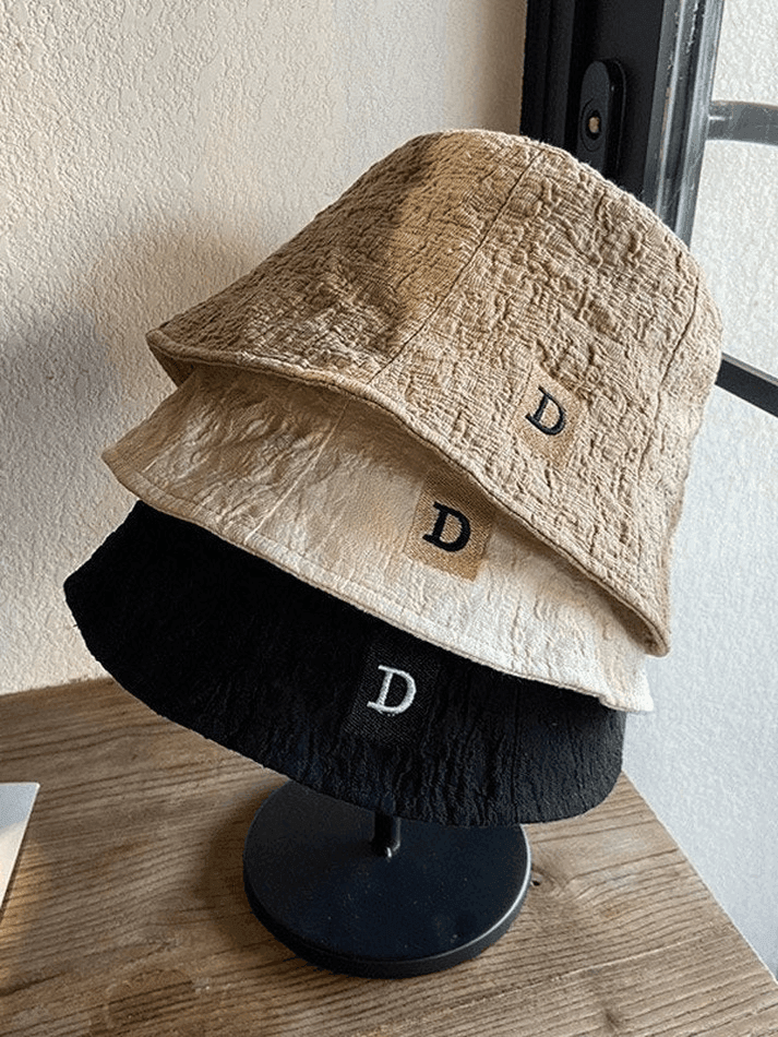 Ruched Letter Embroidery Bucket Hat - AnotherChill