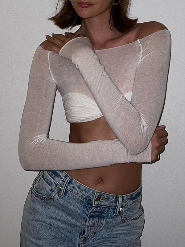 Ruched Off Shoulder Long Sleeve Crop Top - AnotherChill