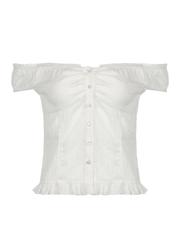 Ruffled-Trim Lace Panel Plain Button-Up Camisole Top - AnotherChill