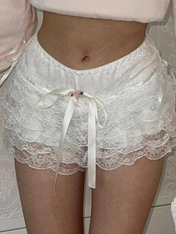 Satin Tie Lace Micro Shorts - AnotherChill
