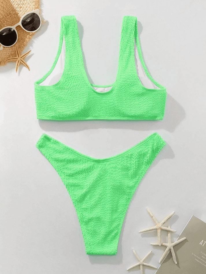 Scoop Neck Smocked Bikini Set - AnotherChill