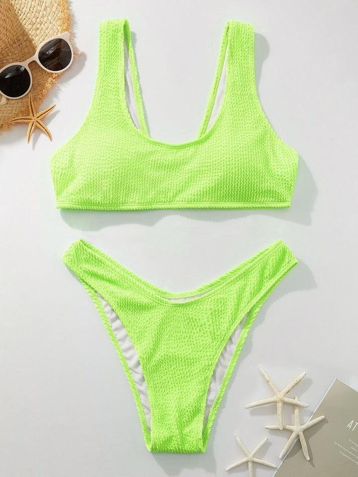 Scoop Neck Smocked Bikini Set - AnotherChill