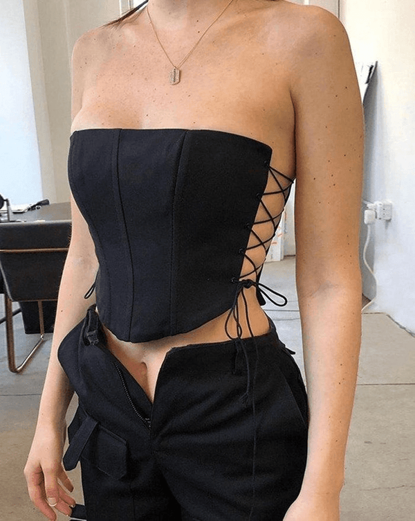 Side Lace Up Drawstring Bustier - AnotherChill