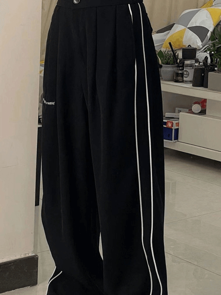 Side Piping Pleated Wide Leg Pants - AnotherChill