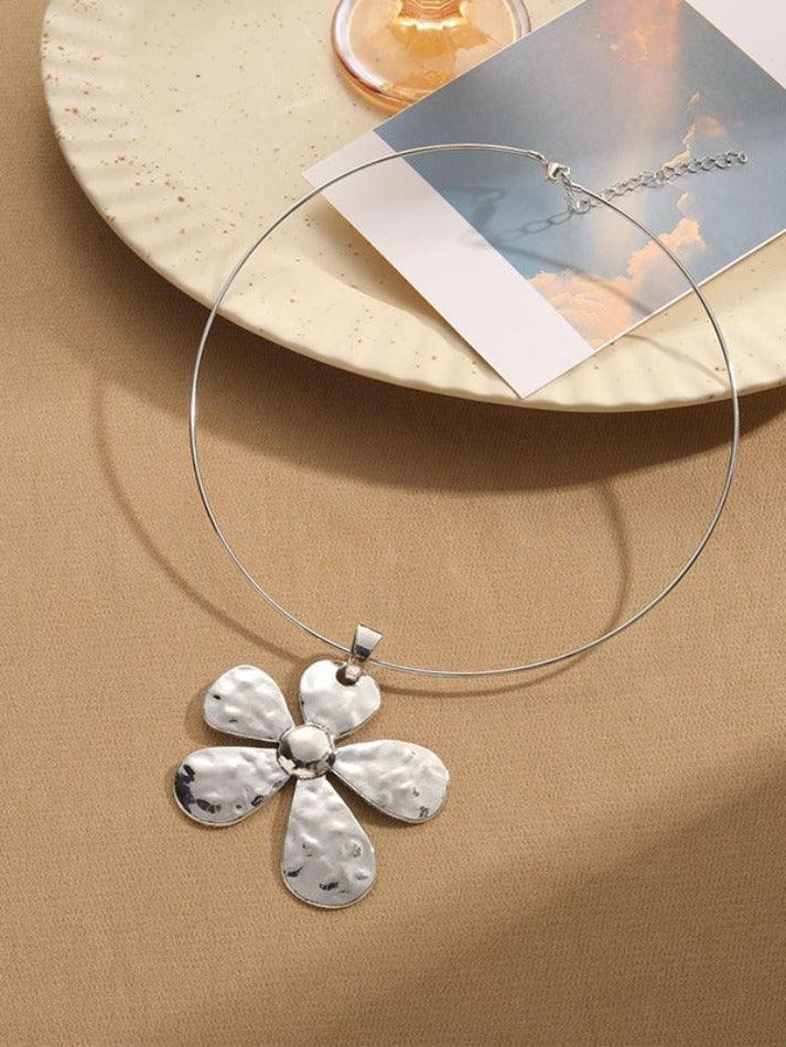 Silver Big Flower Pendant Necklace - AnotherChill