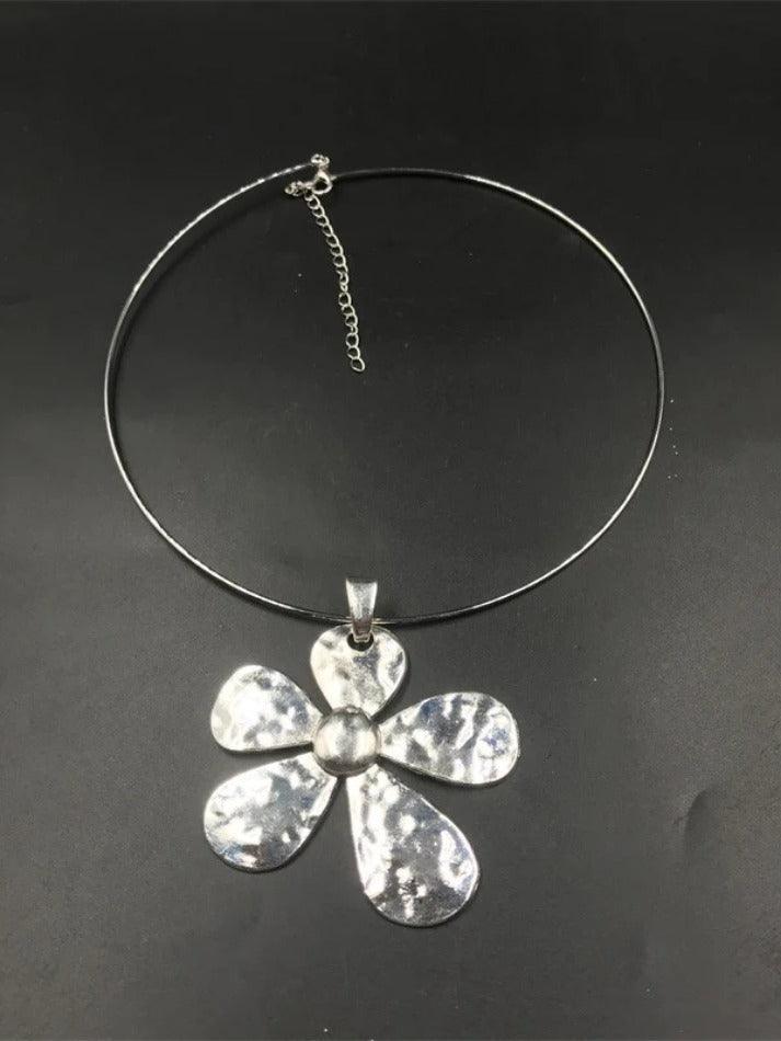 Silver Big Flower Pendant Necklace - AnotherChill