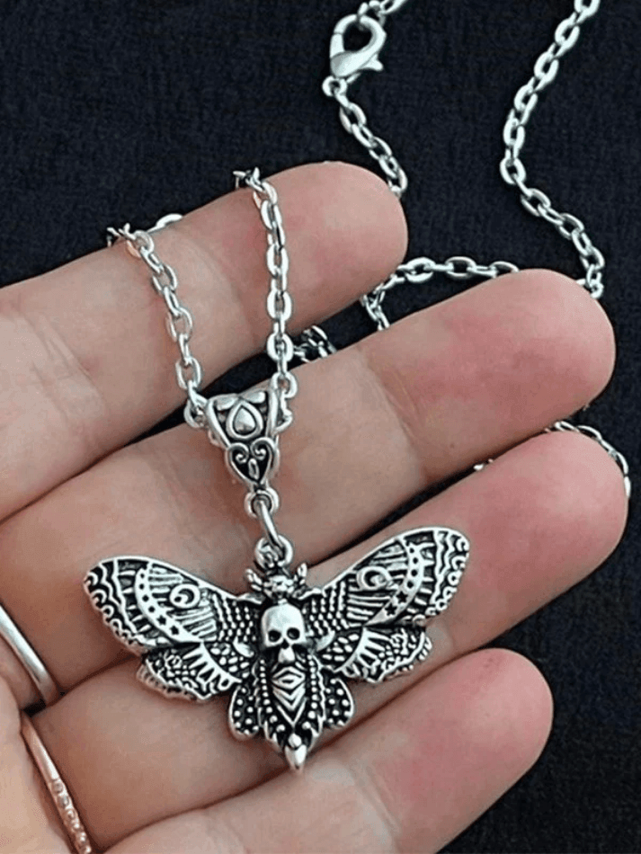 Silver Moth Skull Pendant Necklace - AnotherChill